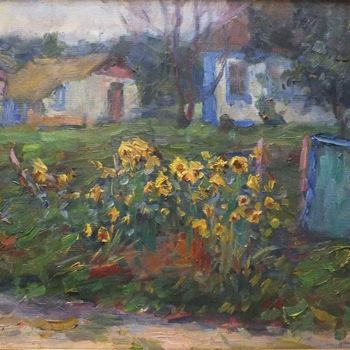 Painting titled "Sunflowers in the v…" by Artem Brazhnik, Original Artwork, Oil