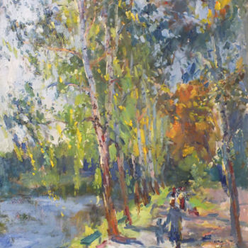 Painting titled "In the park" by Artem Brazhnik, Original Artwork, Oil