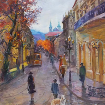 Painting titled "Old town in Lviv" by Artem Brazhnik, Original Artwork, Oil