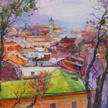 「Spring in Lviv」というタイトルの絵画 Artem Brazhnikによって, オリジナルのアートワーク, オイル