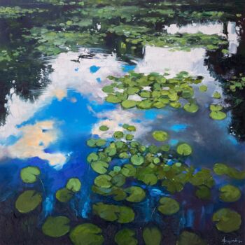 Pittura intitolato ""Water-Lilies pond"…" da Artem Grunyka, Opera d'arte originale, Olio