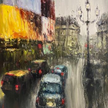 Painting titled "London" by Artem Grunyka, Original Artwork, Oil Mounted on Wood Stretcher frame