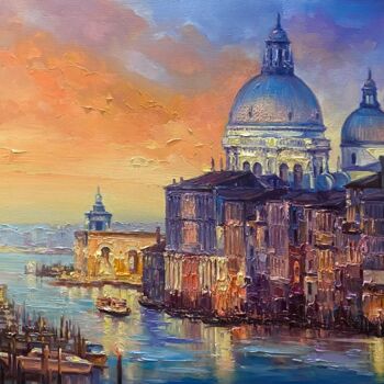 Painting titled ""Venice”" by Artem Grunyka, Original Artwork, Oil Mounted on Wood Stretcher frame