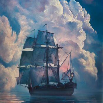 Schilderij getiteld ""Ship"2023" door Artem Grunyka, Origineel Kunstwerk, Olie