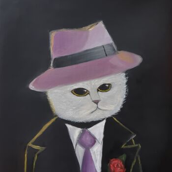 Painting titled "Mafia Cat" by Artem Lukasevych, Original Artwork, Oil