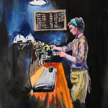 Painting titled "Barista" by Artem Pavlyukov, Original Artwork, Watercolor