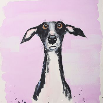 Painting titled "Pink dog" by Artem Pavlyukov, Original Artwork, Watercolor