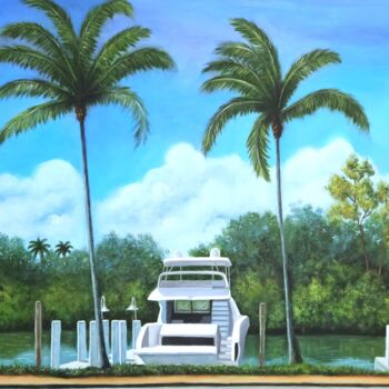 Painting titled "Miami yacht marina" by Artemio Alvarez, Original Artwork, Oil