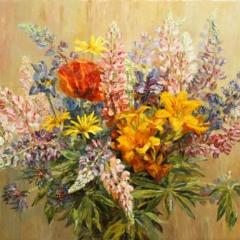 Painting titled "Bouquet with yellow…" by Artemis, Original Artwork, Oil
