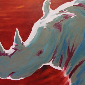 Painting titled "Rhinos" by Emmanuel Fournier, Original Artwork, Oil