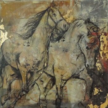 Painting titled "Horses C107" by Artem Usá, Original Artwork, Pastel