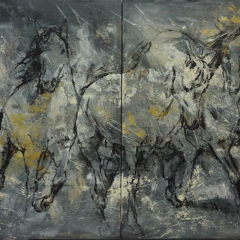 Schilderij getiteld "HORSES C100-101 DIP…" door Artem Usá, Origineel Kunstwerk, Acryl