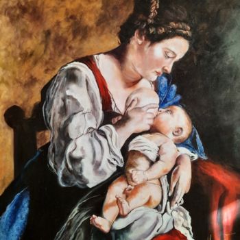 Pittura intitolato "Madonna col bambino…" da Antonia Calianno (Muscèt), Opera d'arte originale, Olio