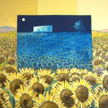 Pittura intitolato "Girasole-luna" da Luigi Torre, Opera d'arte originale