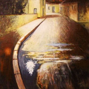 Painting titled "Strada di notte" by Luigi Torre, Original Artwork