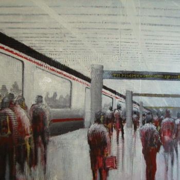 Pintura intitulada "Mattino in metro" por Luigi Torre, Obras de arte originais, Óleo