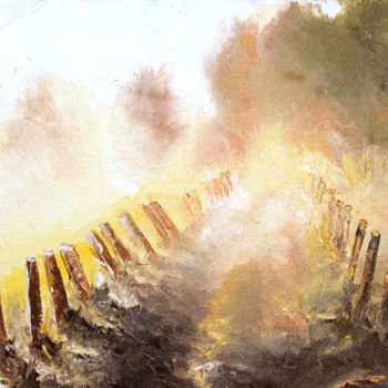 Peinture intitulée "CHEMIN DE BRUME" par Ma, Œuvre d'art originale, Huile