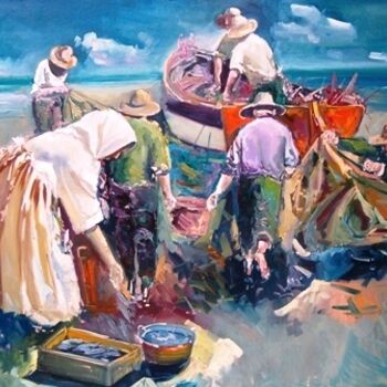 Painting titled "pescadores" by Pedro Castaño, Original Artwork