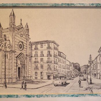 Drawing titled "Avellino  corso Vit…" by Elio Picariello, Original Artwork, Ballpoint pen