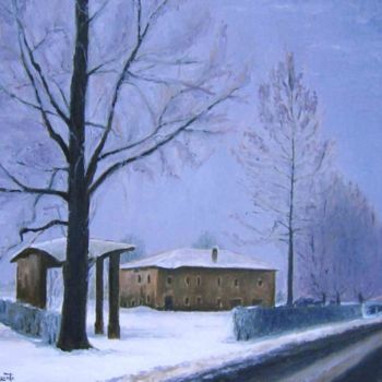 Painting titled "Nevicata a Lorenzat…" by Artepignato, Original Artwork