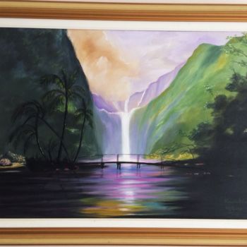 Painting titled "Cachoeira Com Ponte" by Reinaldo Lima, Original Artwork, Oil