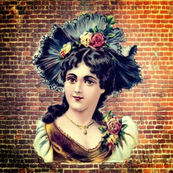 Arte digitale intitolato "Murale - donna retr…" da Antonio Romano, Opera d'arte originale, Pittura digitale