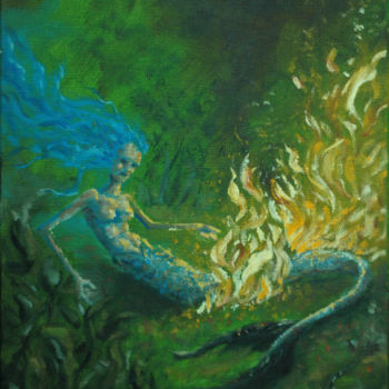 Pittura intitolato "Iara em chamas - "I…" da Alan Cassiano, Opera d'arte originale, Olio Montato su Pannello di legno