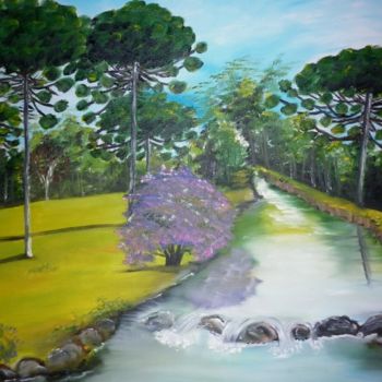 Pintura titulada "Pinheiro com rio" por Cida Picoli, Obra de arte original