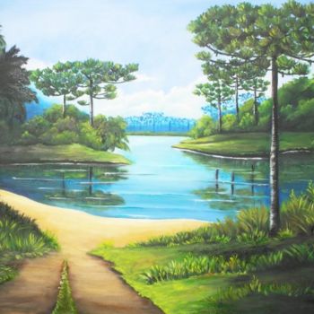 Painting titled "Paisagem pinheiros" by Cida Picoli, Original Artwork