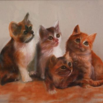 Painting titled "chats" by André Teyssier, Original Artwork