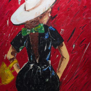 Painting titled "moça e o chapéu" by Semini Kwsta, Original Artwork, Oil