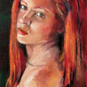 Painting titled "Redhead -  Photo, C…" by Gheorghe Iergucz, Original Artwork, Oil