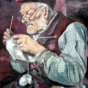 Schilderij getiteld "Batranul cu Sapca R…" door Gheorghe Iergucz, Origineel Kunstwerk, Olie