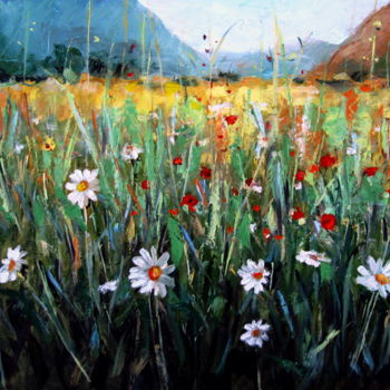 Painting titled "Field of Flowers -…" by Gheorghe Iergucz, Original Artwork, Oil