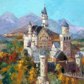 Malerei mit dem Titel "Castelul - Neuschwa…" von Gheorghe Iergucz, Original-Kunstwerk, Öl