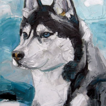 Painting titled "Husky - Photo, Colo…" by Gheorghe Iergucz, Original Artwork, Oil