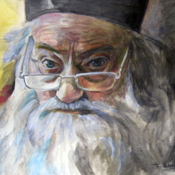 Schilderij getiteld "Priest Justin Parvu…" door Gheorghe Iergucz, Origineel Kunstwerk, Olie
