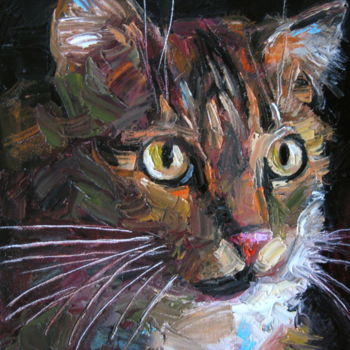 Painting titled "Cat - Photo, Color,…" by Gheorghe Iergucz, Original Artwork, Oil