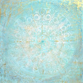 Painting titled "Mandala blue" by Artfarm, Original Artwork, Acrylic Mounted on Wood Panel