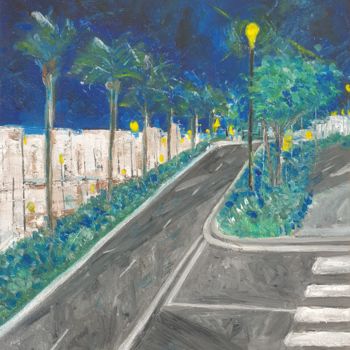 Painting titled "Dubai walk, palm tr…" by Fatima Yg, Original Artwork, Oil