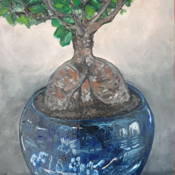 Painting titled "His bonsai tree" by Fatima Yg, Original Artwork, Oil