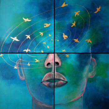 Malarstwo zatytułowany „Spiritual freethink…” autorstwa Daciana, Oryginalna praca, Akryl Zamontowany na Drewniana rama noszy