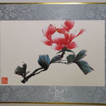 Peinture intitulée "Pivoine rouge 2" par Ruirui Duo-Fischer, Œuvre d'art originale, Aquarelle Monté sur Carton