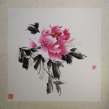 Peinture intitulée "Pivoine rose 5" par Ruirui Duo-Fischer, Œuvre d'art originale, Aquarelle Monté sur Carton