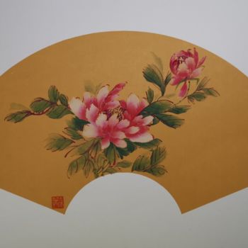 Pintura intitulada "Pivoine rose 6" por Ruirui Duo-Fischer, Obras de arte originais, Aquarela Montado em Cartão