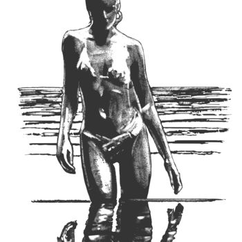 Цифровое искусство под названием "Girl on the beach" - Artgalini, Подлинное произведение искусства, Цифровая живопись