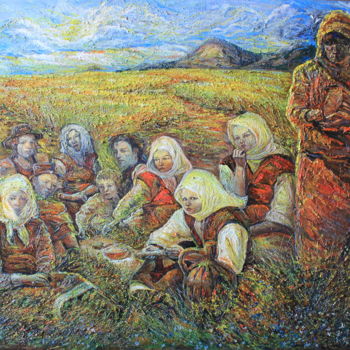 Malarstwo zatytułowany „Lunch during harvest” autorstwa Artgallerybulgaria, Oryginalna praca, Olej