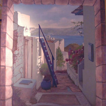 Painting titled "Santorini scorcio" by Gianfranco Massarenti, Original Artwork, Oil
