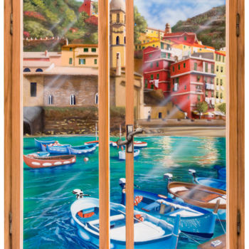 「Vernazza porto」というタイトルの絵画 Gianfranco Massarentiによって, オリジナルのアートワーク, オイル