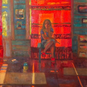 Pintura titulada "Девушка на красном" por Anastasiia Goreva, Obra de arte original, Oleo